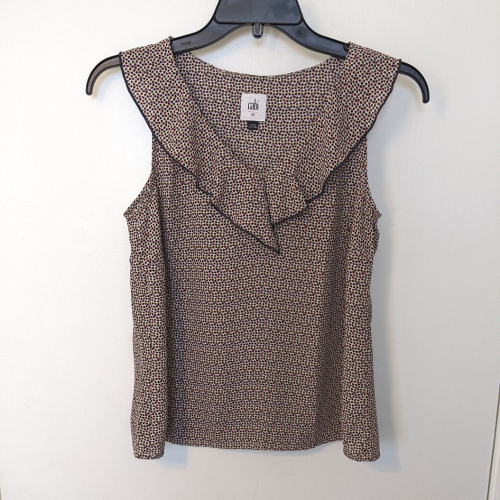 Cabi Ruffle V-neck Print Blouse
